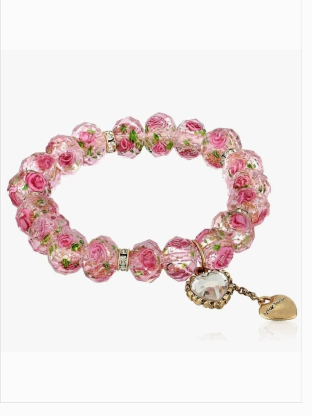 Betsey Johnson Tzarina Pink Rose Beads Stretch Bracelet